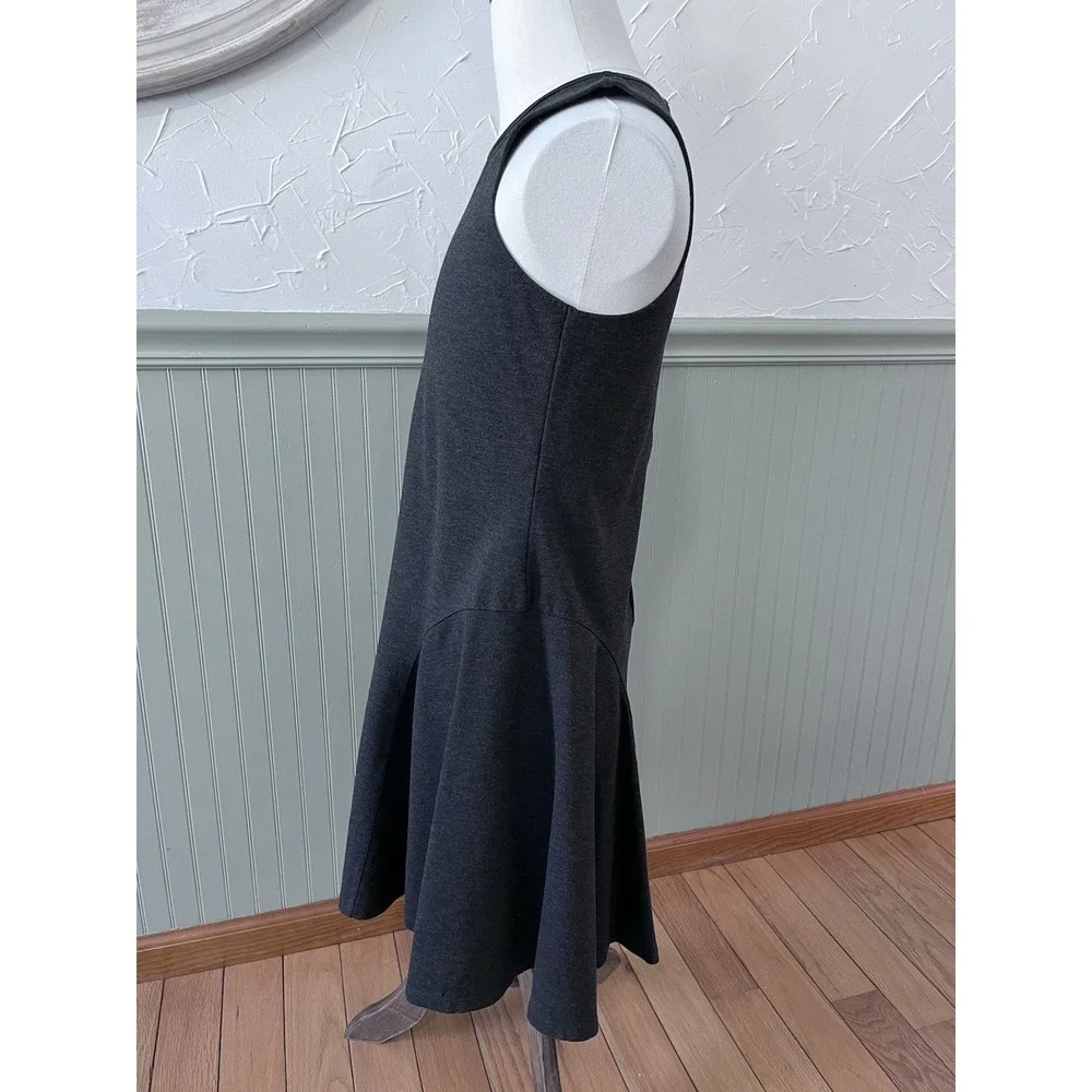 Lauren Ralph‎ Lauren Lg Dark Gray Sleeveless Fit Flare Flounce Ponte Knit Dress